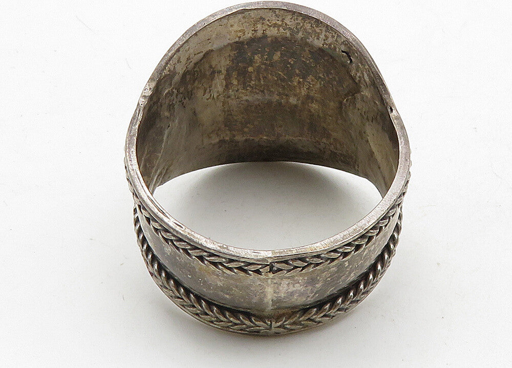 INDONESIA 925 Silver  Vintage Black Onyx Large Wheat Band Ring Sz 12.5 RG10582