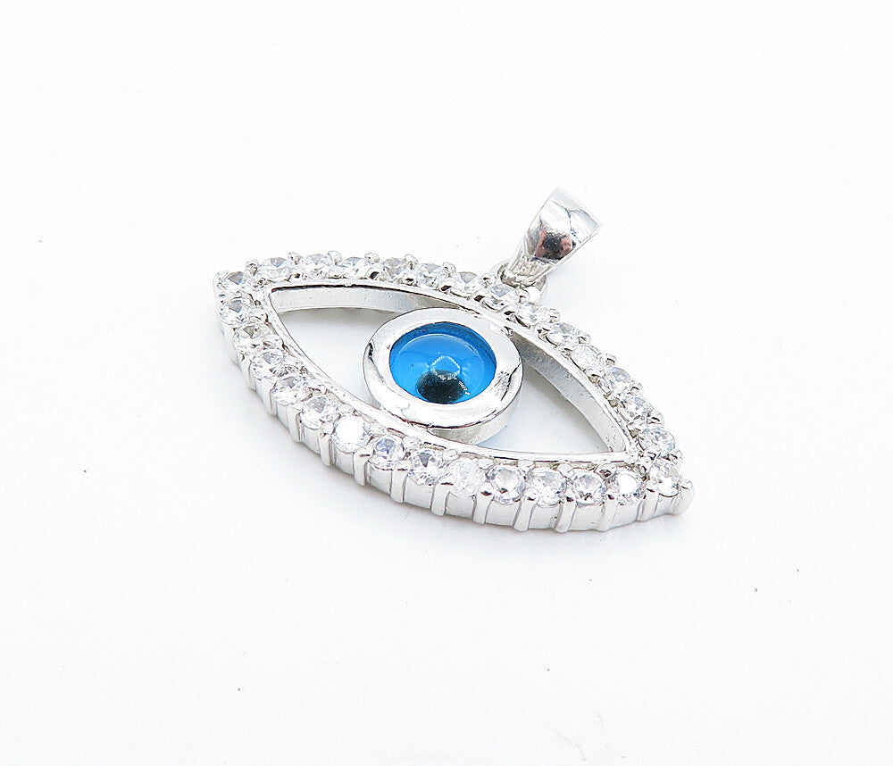 925 Sterling Silver  Sparkling Cubic Zirconia Evil Eye Motif Pendant  PT5920