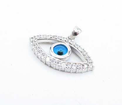 925 Sterling Silver  Sparkling Cubic Zirconia Evil Eye Motif Pendant  PT5920