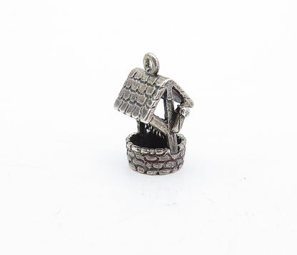925 Sterling Silver  Vintage Petite Dark Tone Water Well Motif Pendant  PT3498