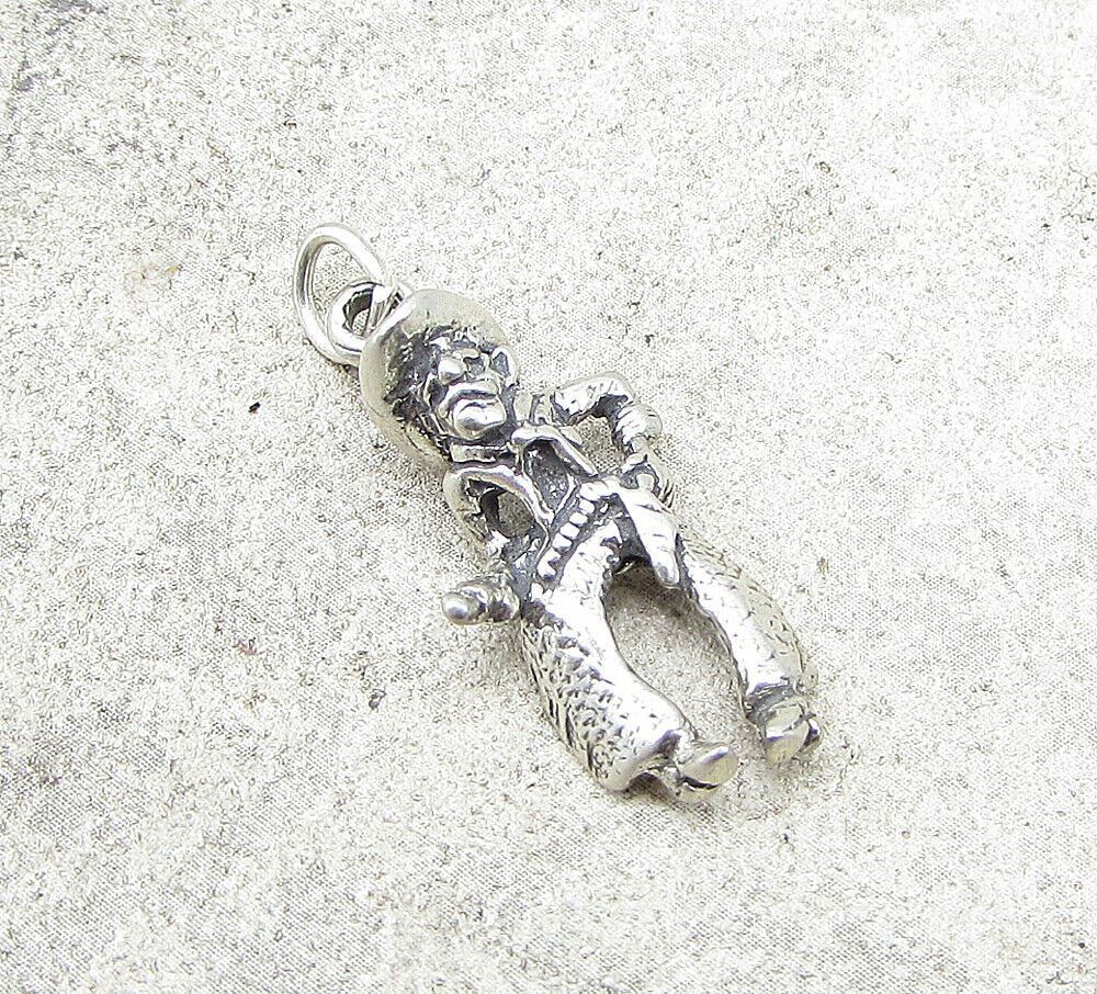 925 Sterling Silver Vintage Cowboy 3D Charm Pendant PT1080