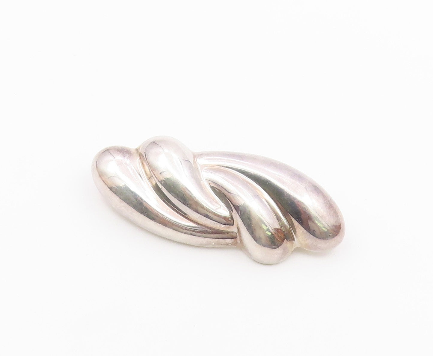 MEXICO 925 Sterling Silver  Vintage Shiny Hollow Swirl Brooch Pin  BP4314