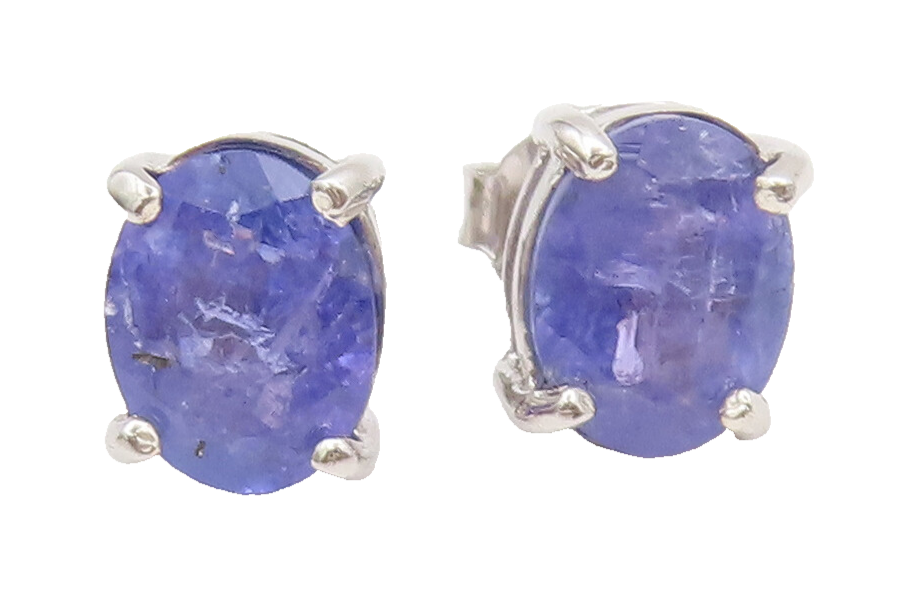 925 Sterling Silver  Vintage Minimalist Oval Tanzanite Stud Earrings  EG12781