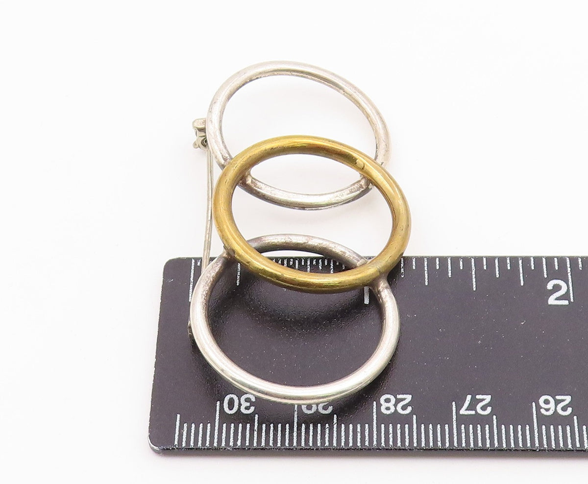 925 Silver  Vintage Two Tone Overlapping Open Circles Brooch Pin  BP9703