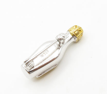 925 Sterling Silver  Vintage Shiny 2 Tone Champagne Bottle Brooch Pin  BP5814