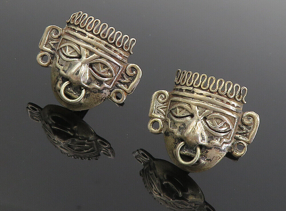 BGM MEXICO 925 Silver  Vintage Face Mask Tie Clip & Cuff Links Set  TR1384