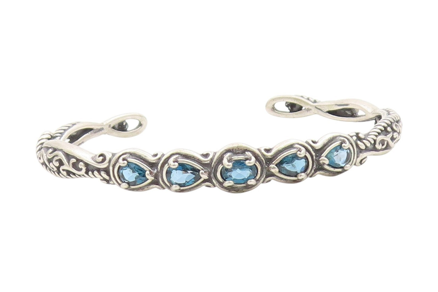 925 Sterling Silver Vintage Bracelet CAROLYN POLLACK Blue Topaz Cuff  BT11765