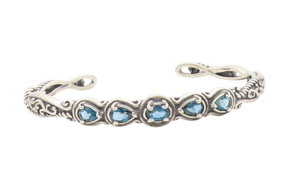 925 Sterling Silver Vintage Bracelet CAROLYN POLLACK Blue Topaz Cuff  BT11765