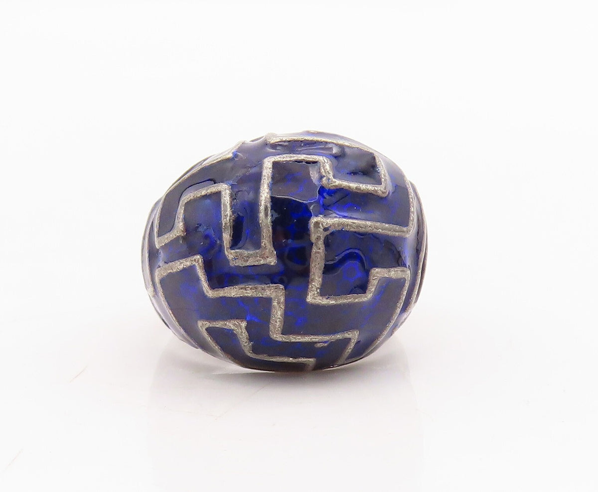 925 Sterling Silver Vintage Ring Enameled Domed Maze Design  Sz 6.5 RG31742