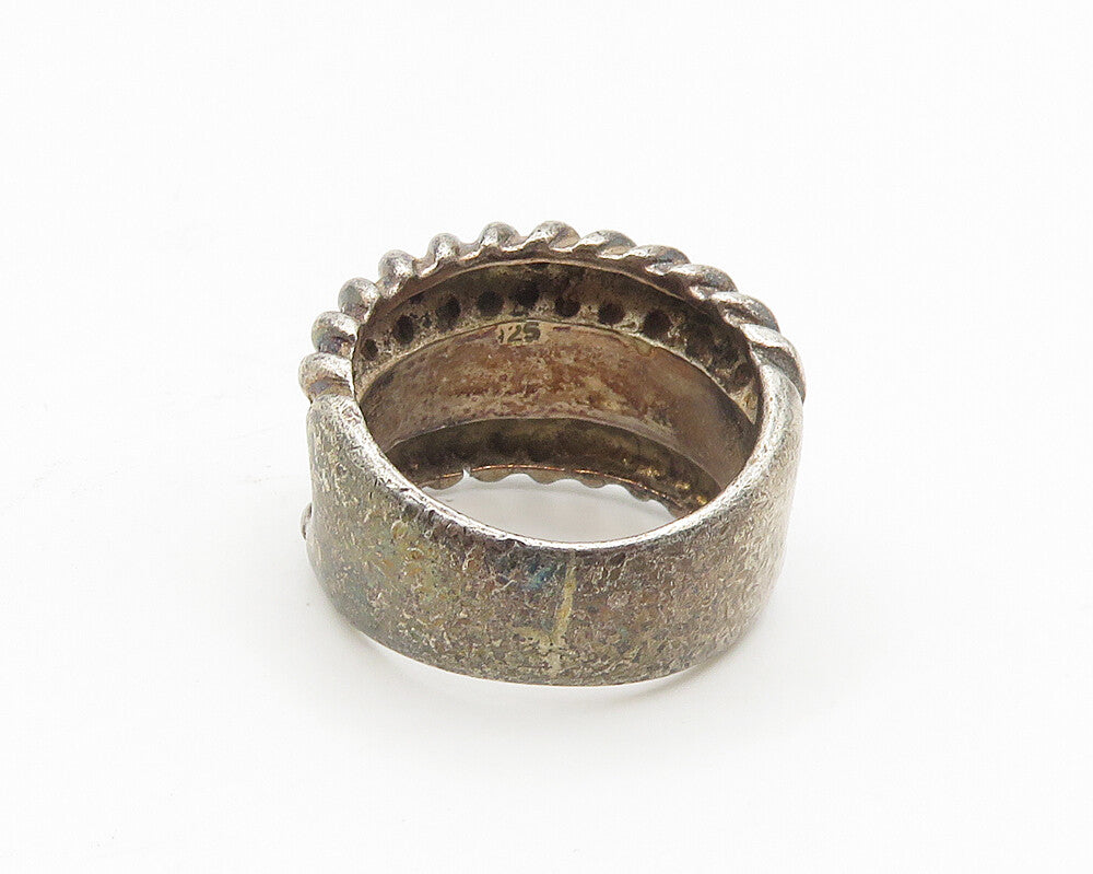 925 Sterling Silver  Vintage Dark Tone Twist Trim Band Ring Sz 7  RG18491