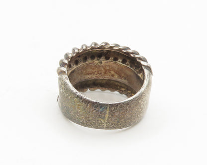925 Sterling Silver  Vintage Dark Tone Twist Trim Band Ring Sz 7  RG18491