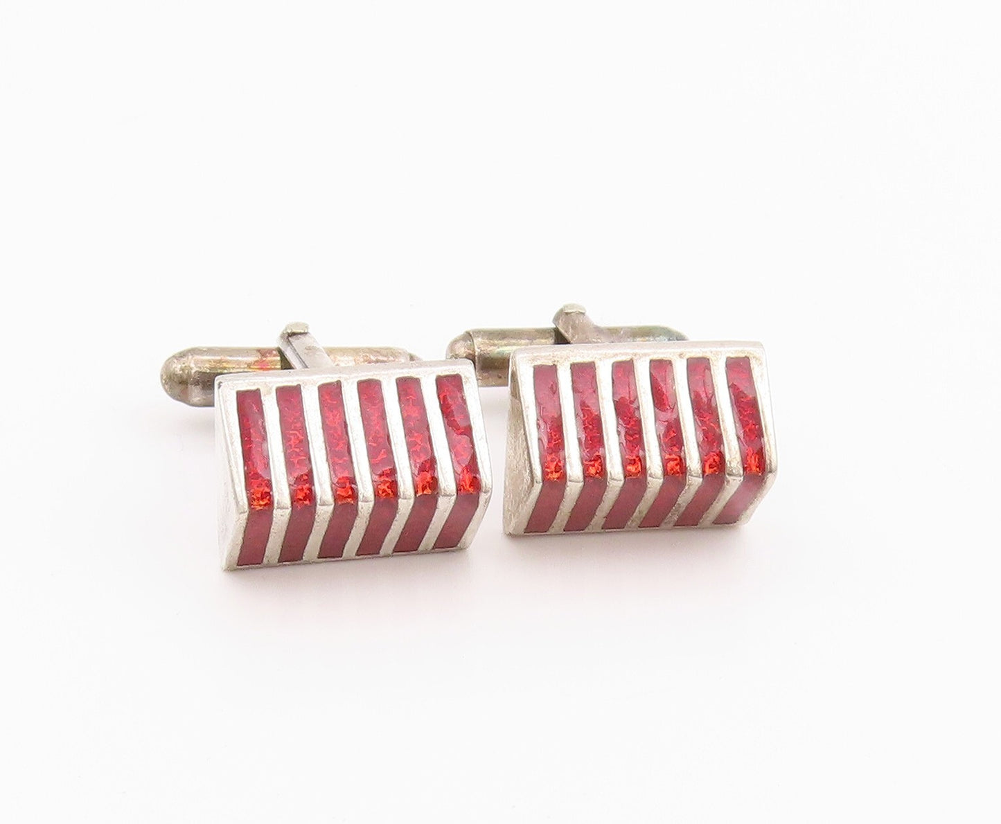 925 Sterling Silver Vintage Cuff Links Designer Rectangle Enameled  TR3880