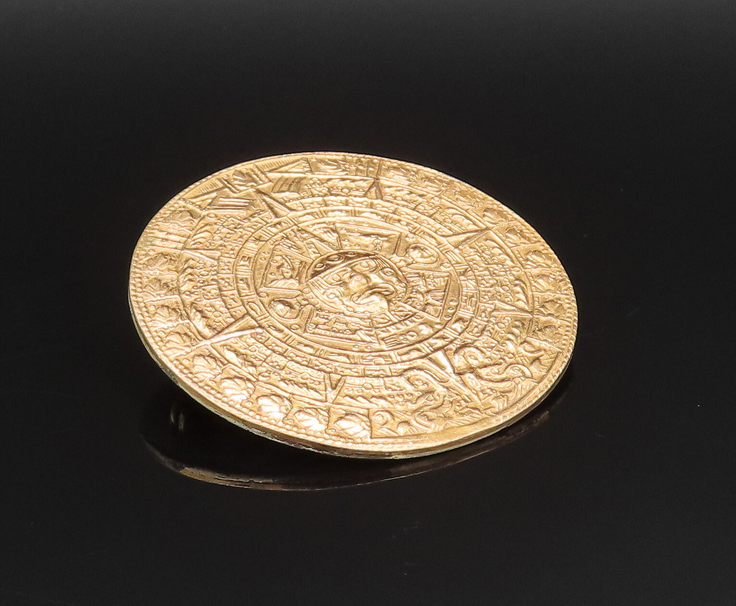 METALES CASADOS 925 Silver  Vintage Aztec Mayan Sun Calendar Brooch Pin BP9595