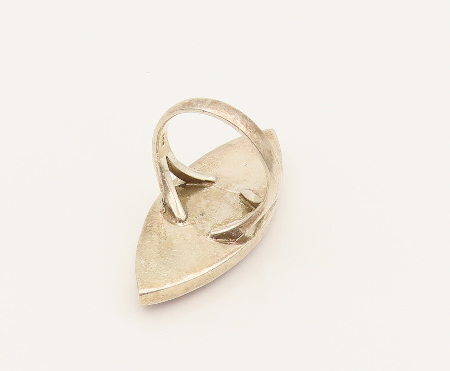 925 Silver  Vintage Marquise Mother Of Pearl Statement Ring Sz 9  RG26292