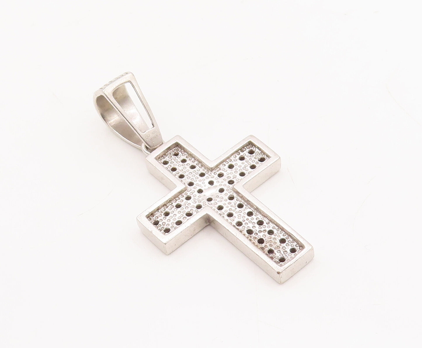 925 Sterling Silver Vintage Pendant Solid CZ Inlay Religious Cross  PT23145