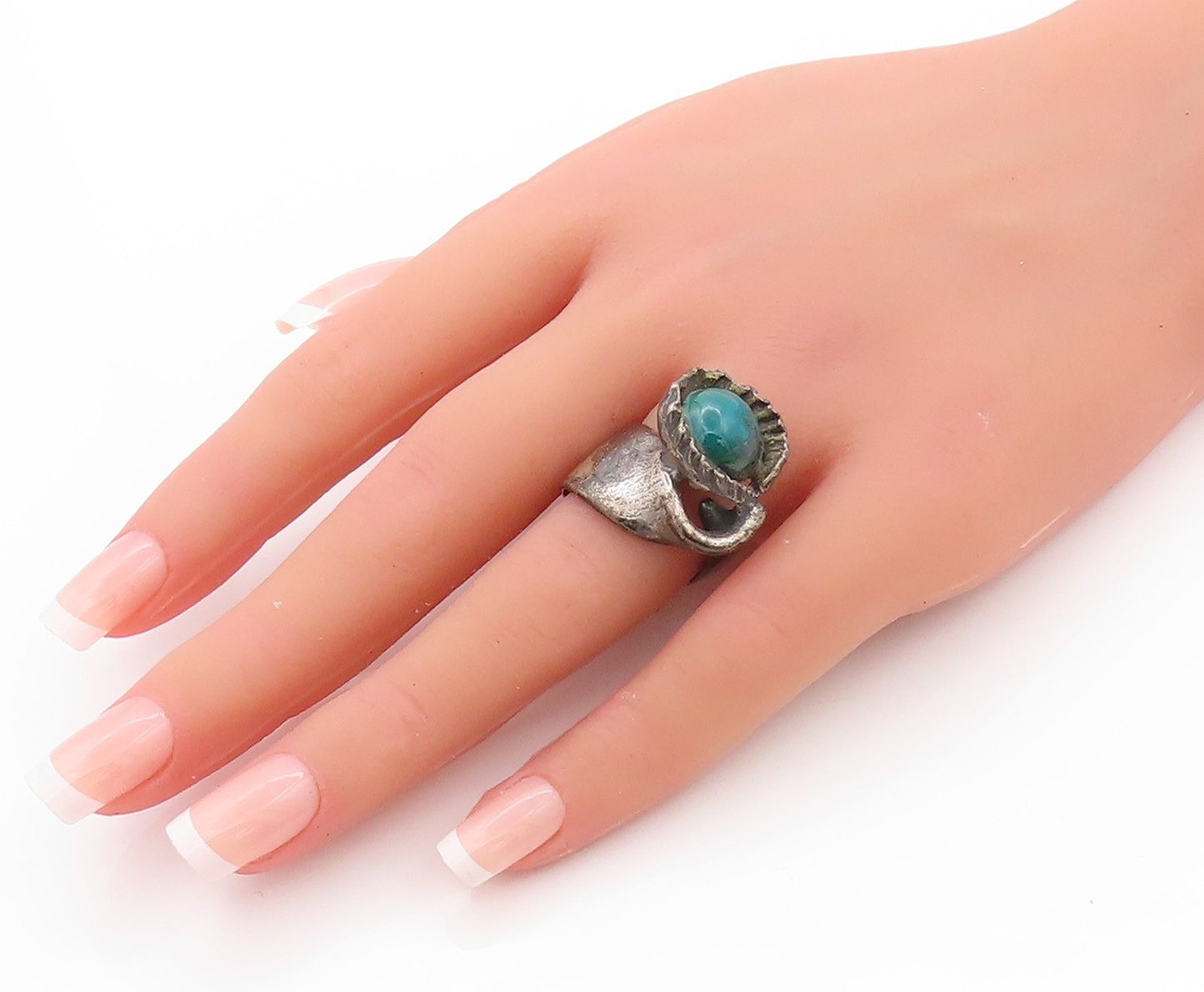 925 Sterling Silver Vintage Ring Antique Brutalist Gemstone Sphere Sz 8  RG32848