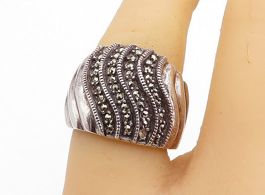 925 Sterling Silver  Vintage Marcasite Fluted Swirl Band Ring Sz 6.5  RG4386