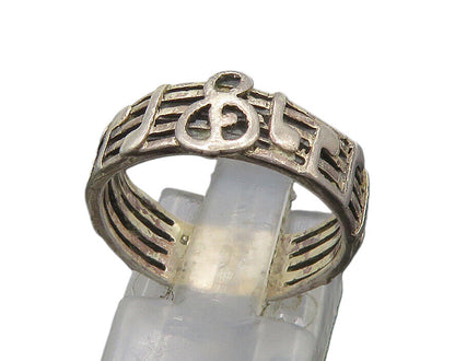 925 Sterling Silver  Vintage Music Notes Motif Band Ring Sz 7  RG22704