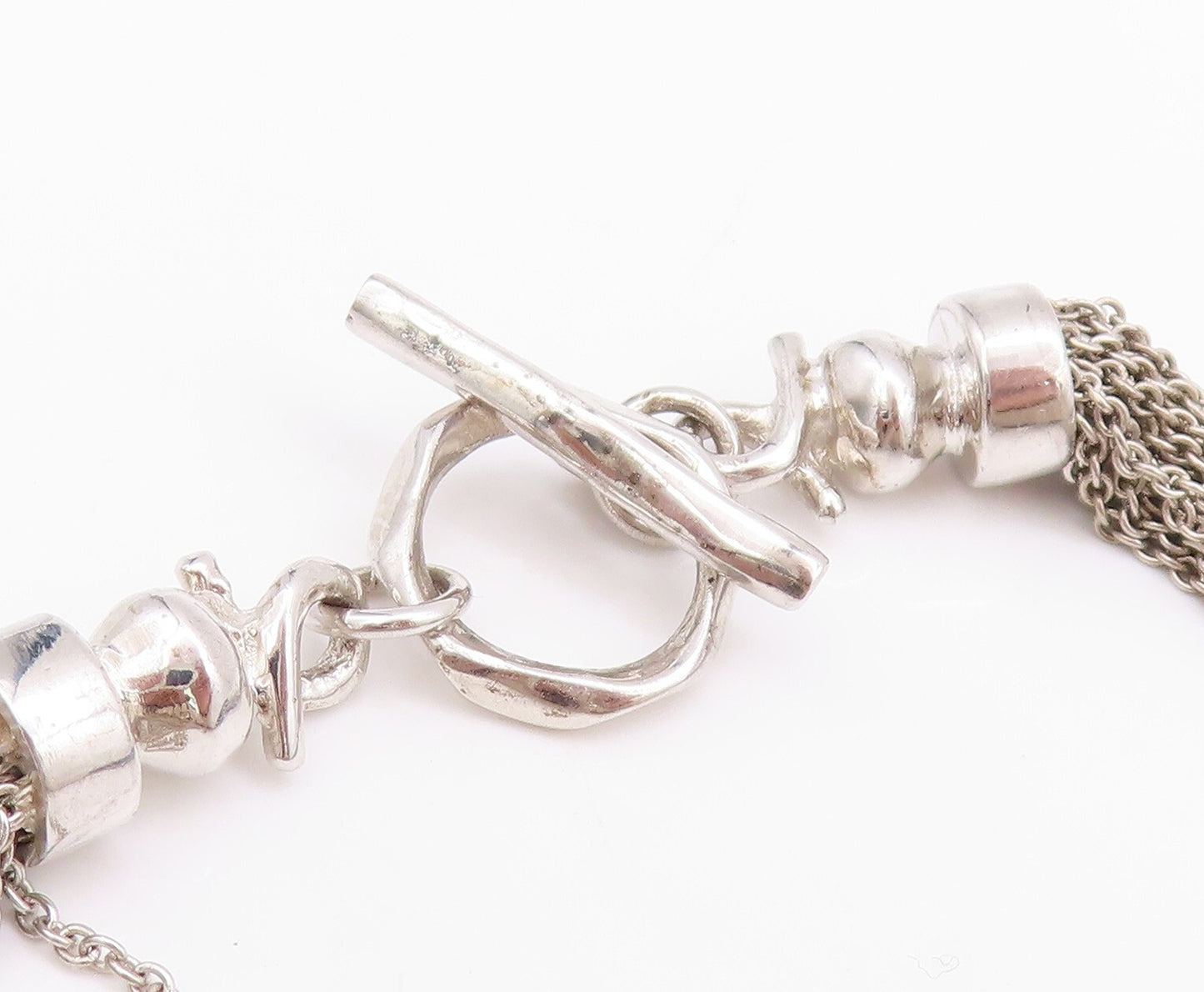 925 Sterling Silver Vintage Necklace Think Multi Chain Designer Pearl  NE4421