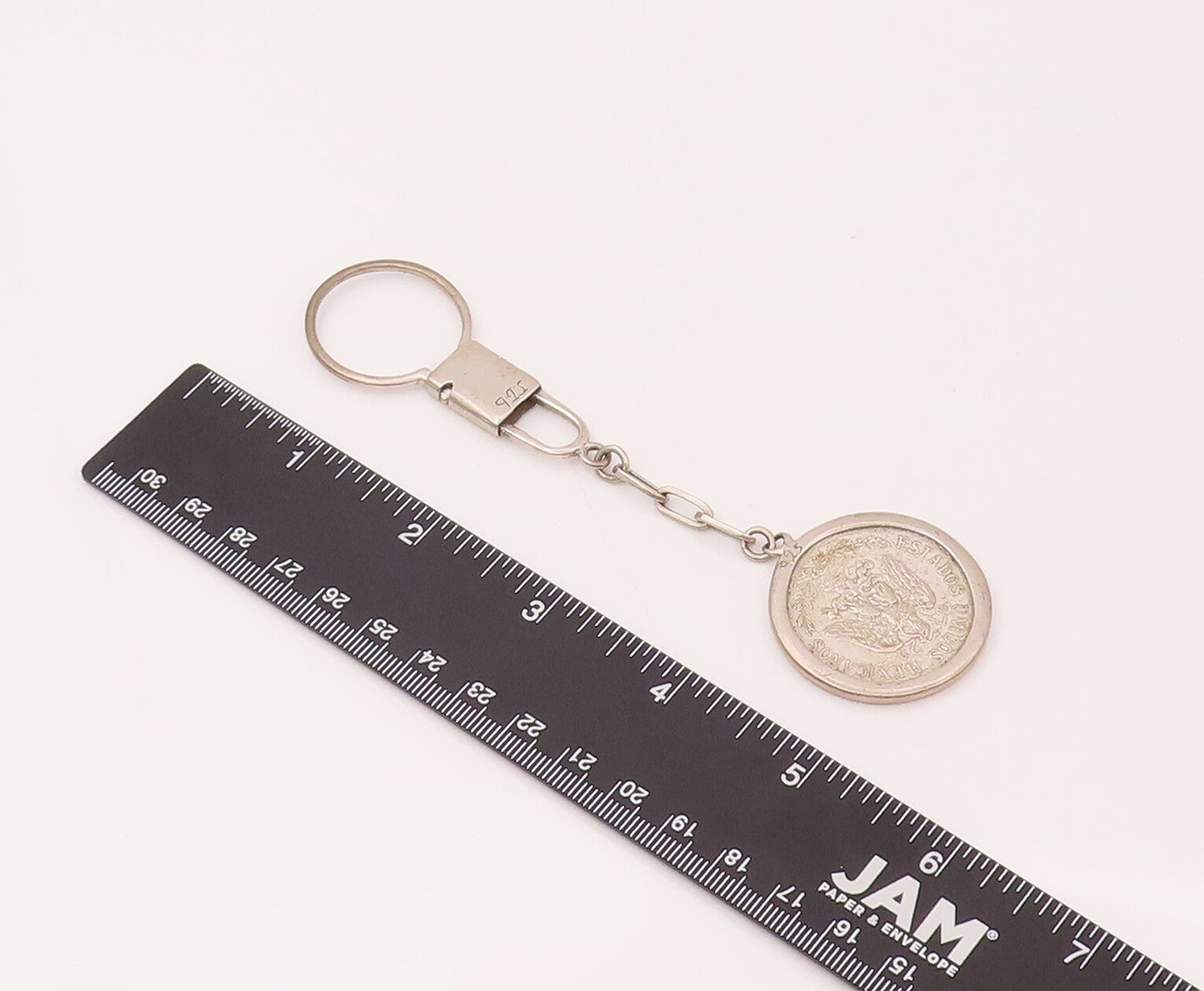 925 Sterling Silver Vintage Antique One Mexican Dollar Snap Hook Keychain TR3491