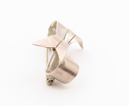 MEXICO 925 Silver  Vintage Two Tone Rope Wrapped Bow Tie Brooch Pin  BP9671