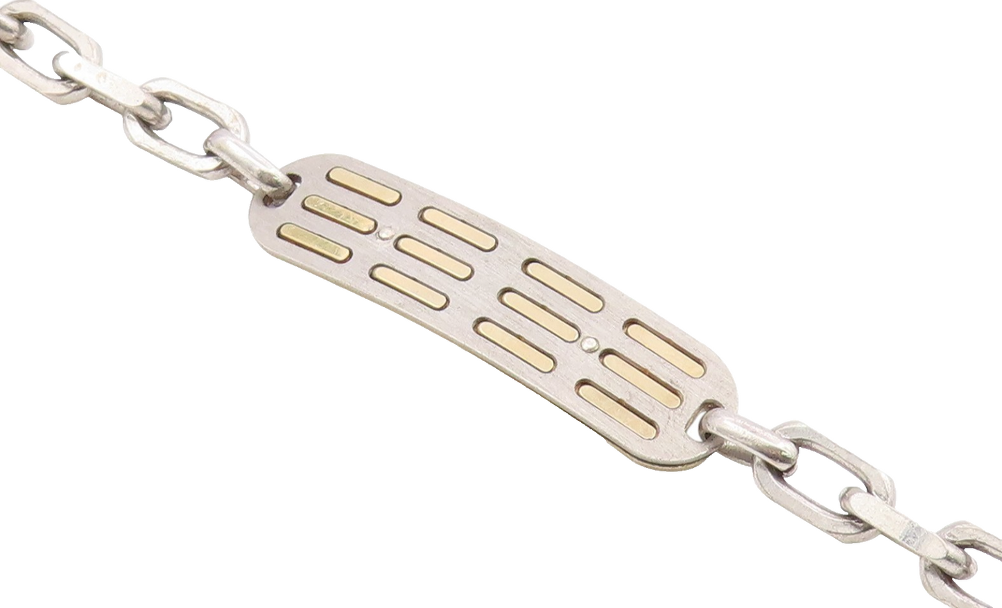 925 Sterling Silver  Vintage Two Tone Pattern Oval Link Chain Bracelet  BT8313