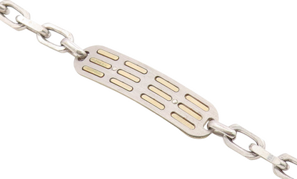 925 Sterling Silver  Vintage Two Tone Pattern Oval Link Chain Bracelet  BT8313