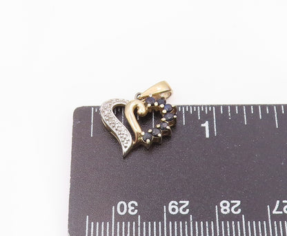 925 Sterling Silver  Vintage Genuine Diamond & Sapphire Heart Pendant  PT18070