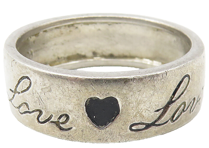 PJM 925 Sterling Silver  Vintage Love Heart Etched Band Ring Sz 8  RG11237