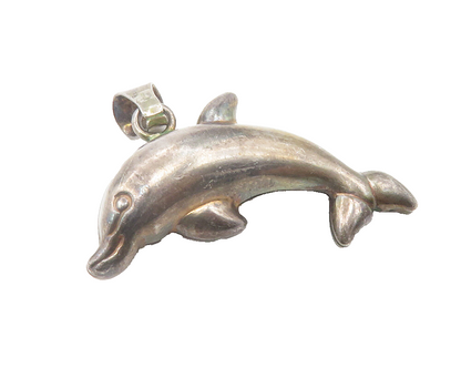 925 Sterling Silver  Vintage Dark Tone Hollow Leaping Dolphin Pendant  PT9531