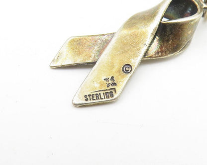925 Sterling Silver  Vintage Dark Tone Ribbon Motif Smooth Pendant  PT8925