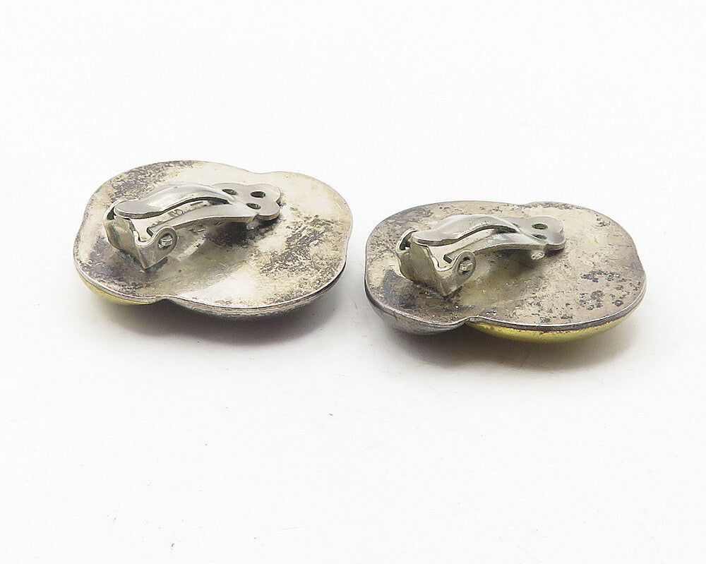 MEXICO 925 Sterling Silver  Vintage Two Tone Swirl Non Pierce Earrings  EG6119