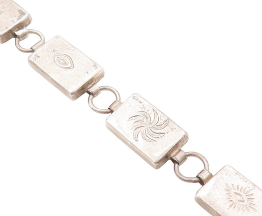 925 Sterling Silver Vintage Bracelet NAVAJO Etched Trible Symbols  BT11234