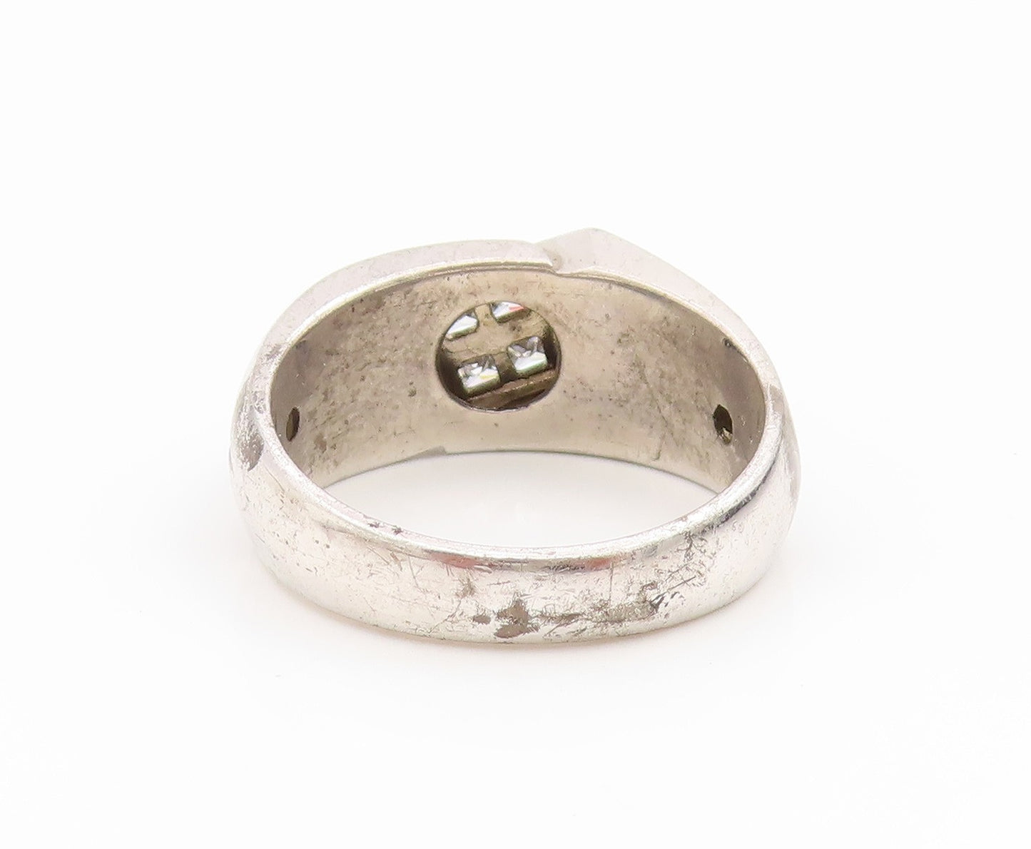 925 Sterling Silver Vintage Ring Modernist Double Row CZ Band  Sz 10  RG34540