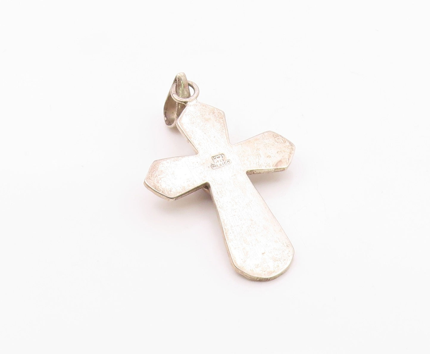 MEXICO 925 Silver  Vintage Cabochon Black Onyx Religious Cross Pendant PT14387