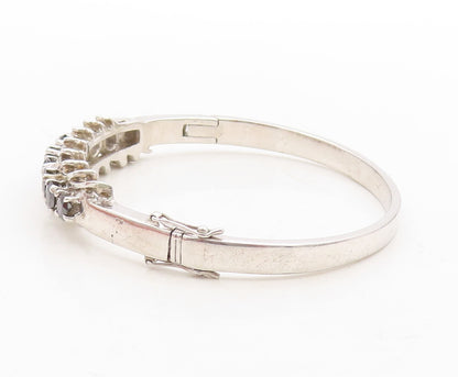 925 Sterling Silver Vintage Bracelet Spikey Carved Black Diamonds Bangle BT10971