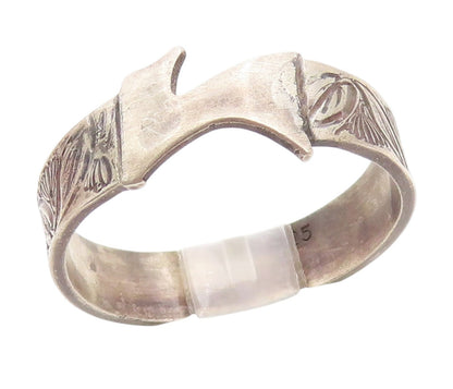925 Sterling Silver Vintage Ring Engraved Floral Leaf Wide Band  Sz 10  RG34411