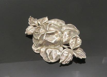 925 Sterling Silver  Vintage Shiny Rose Flower Motif Brooch Pin  BP8294