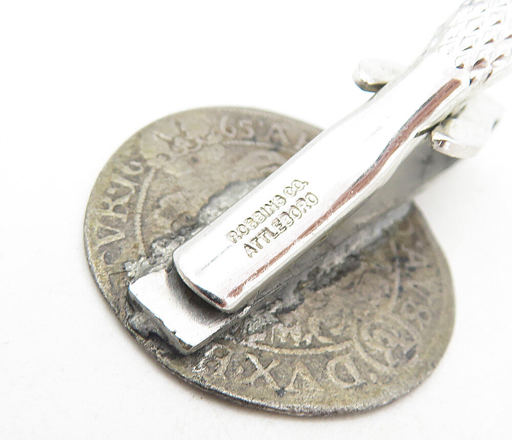 ROBBINS & CO. 925 Sterling Silver  Vintage Antique Oxidized Tie Clip  TR1396