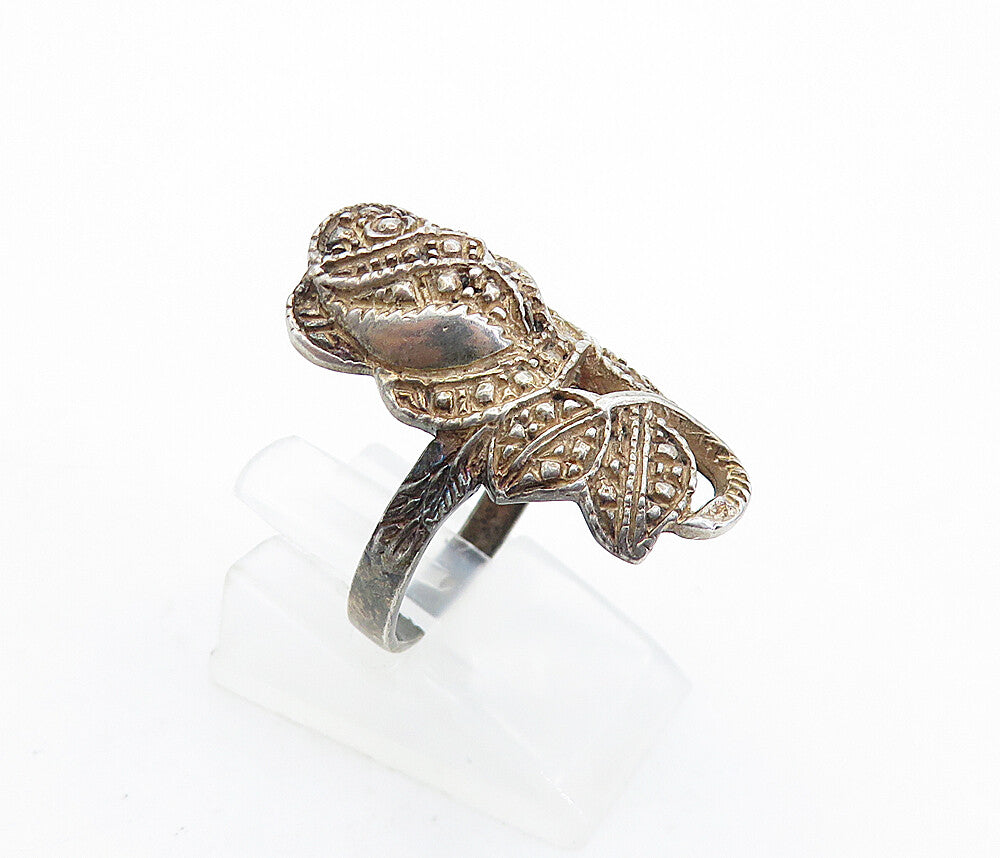 925 Sterling Silver  Vintage Dark Tone Rose Flower Motif Band Ring Sz 8 RG7097