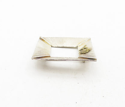 YANNIS 925 Sterling Silver  Vintage 2 Tone Rose Flower Frame Brooch Pin BP1477