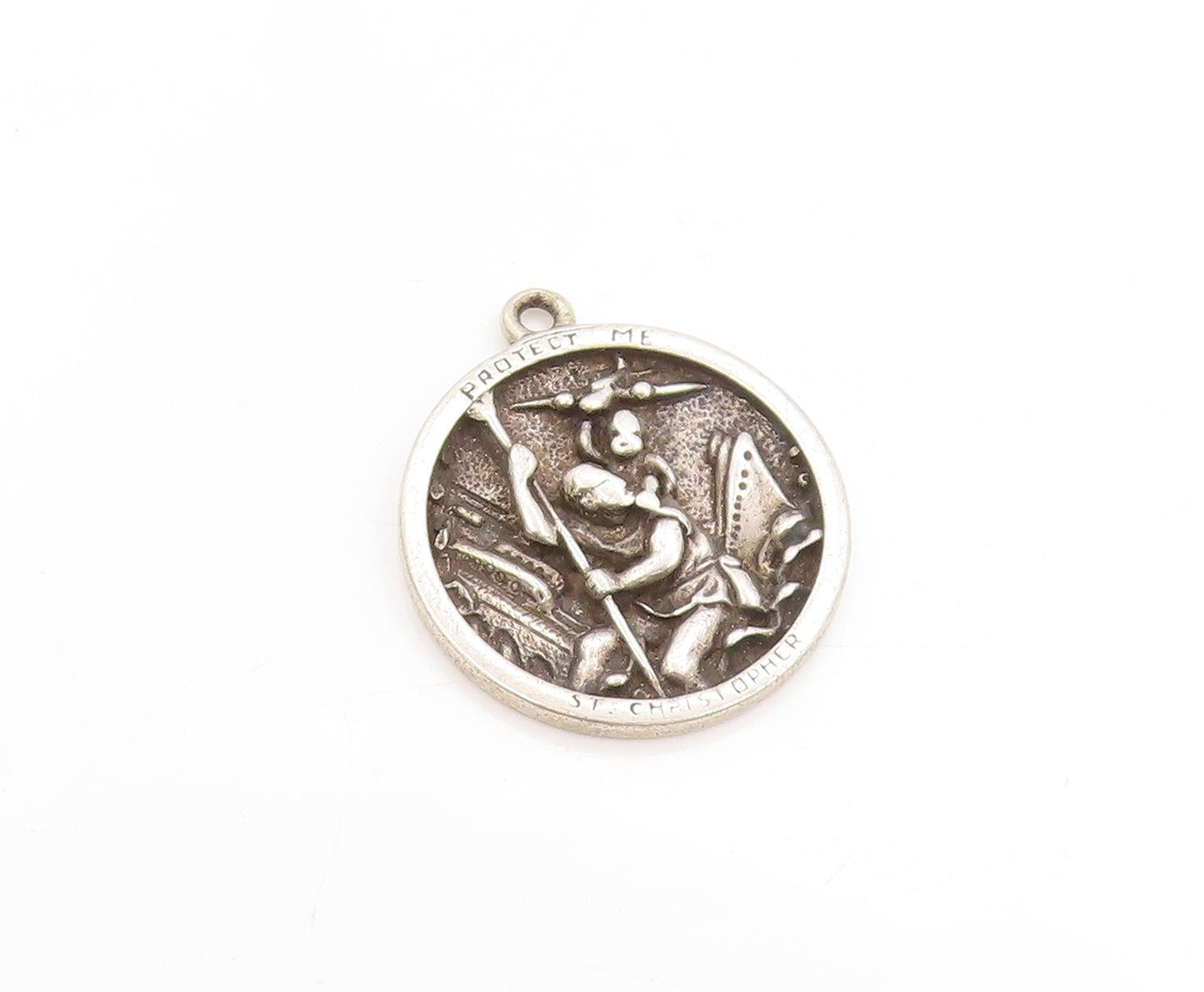 925 Sterling Silver Vintage Pendant Antique Christopher Religious Medal  PT25085
