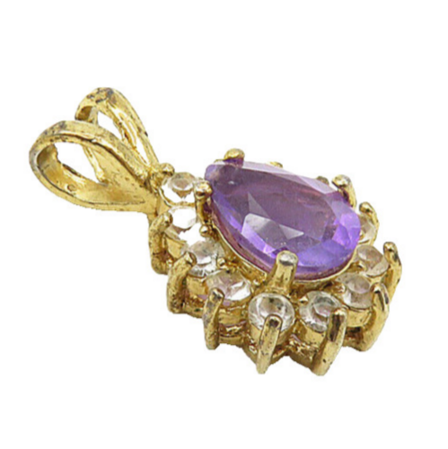 925 Sterling Silver  Vintage Tear Drop Amethyst & Topaz Drop Pendant  PT6592