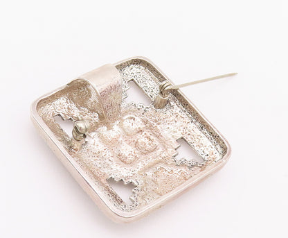 12k Gold 925 Sterling Silver Vintage Brooch Pin NAVAJO Aztec Carved  BP10750