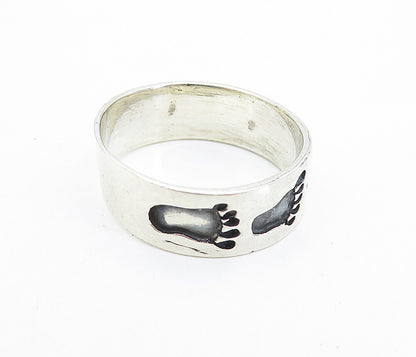925 Sterling Silver  Vintage Shiny Footprints Pattern Band Ring Sz 10.5 RG7444