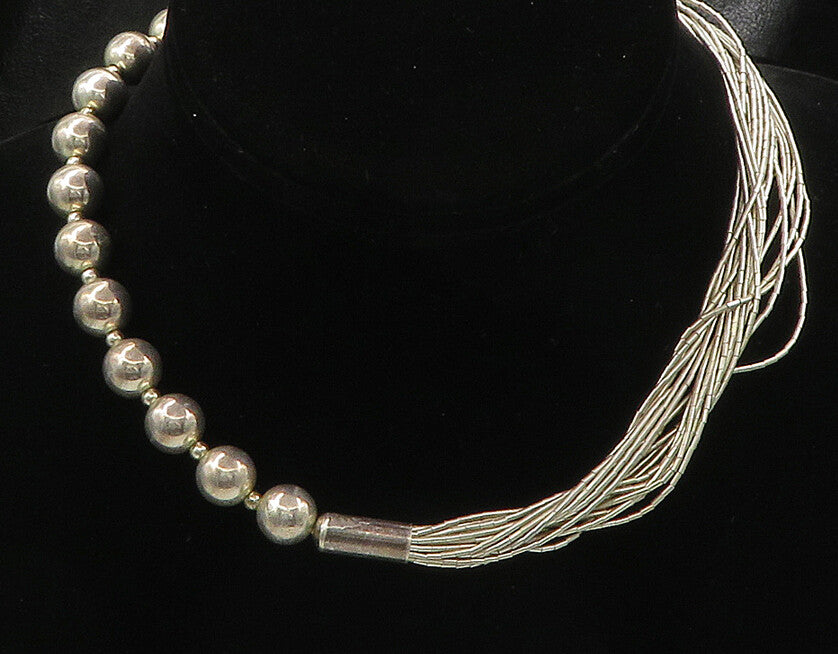 925 Sterling Silver  Vintage Beaded & Multi Strand Necklace  NE3778