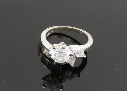 925 Sterling Silver  Vintage Cubic Zirconia Floral Band Ring Sz 6  RG19928