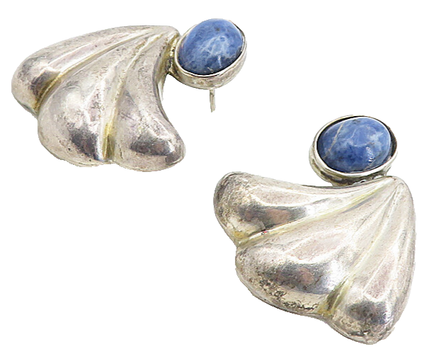 925 Sterling Silver   Vintage Cabochon Sodalite Fluted Drop Earrings  EG4385