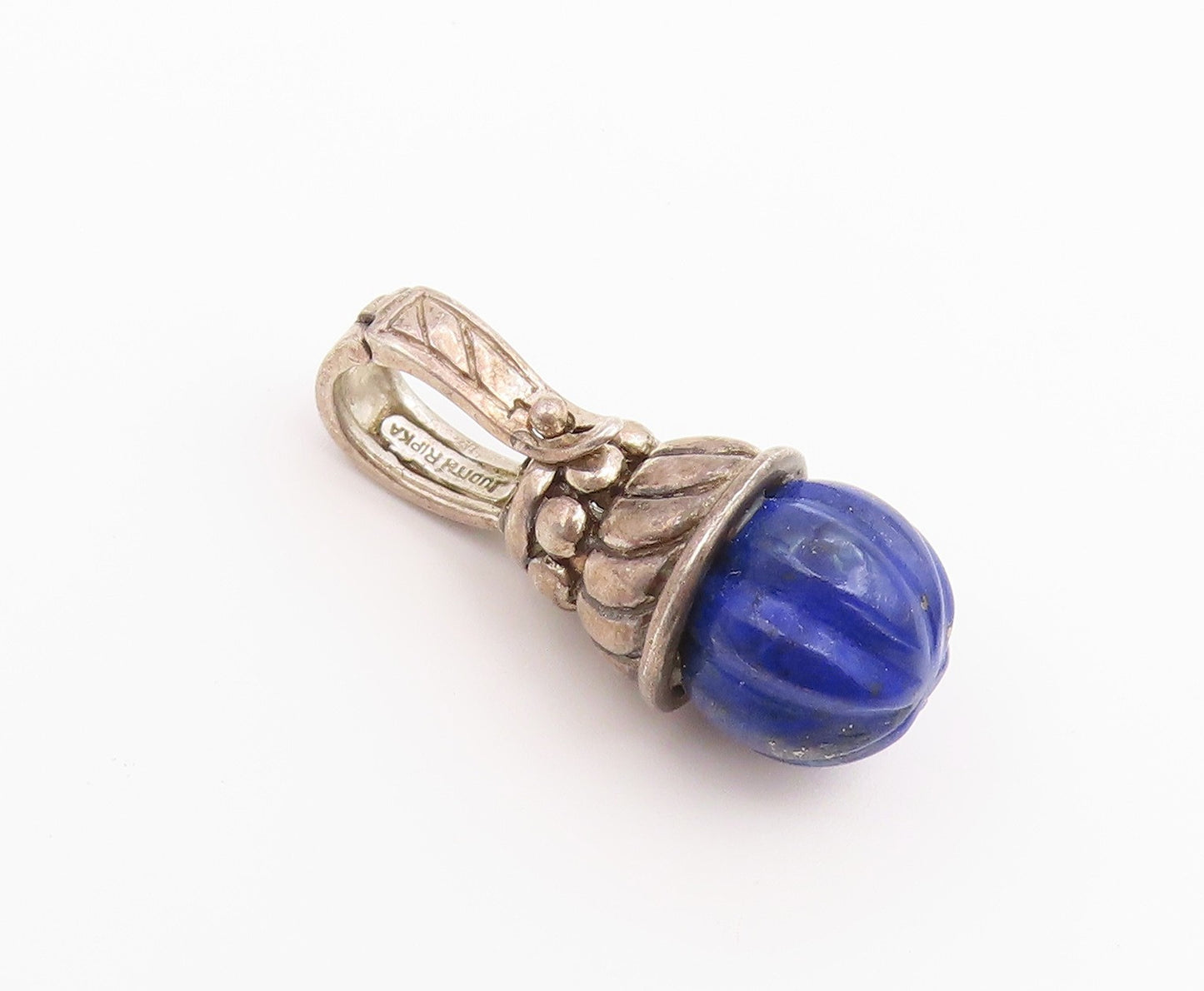 925 Sterling Silver Vintage Pendant JUDITH RIPKA Fluted Lapis Lazuli  PT26545