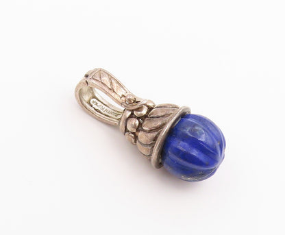 925 Sterling Silver Vintage Pendant JUDITH RIPKA Fluted Lapis Lazuli  PT26545